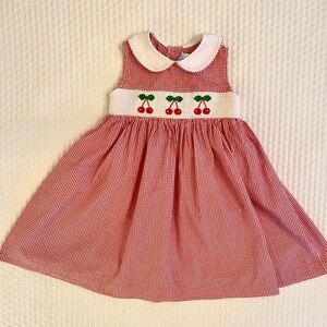 Girls' Cherry Smocked and Embroidered Dress, Red Gingham, Size 3